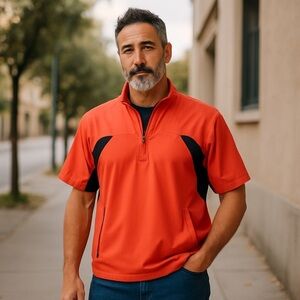 CB Weather Tec Pullover Shirt Cutter and Buck Orange Black 1/4 Zip Mens Golf S